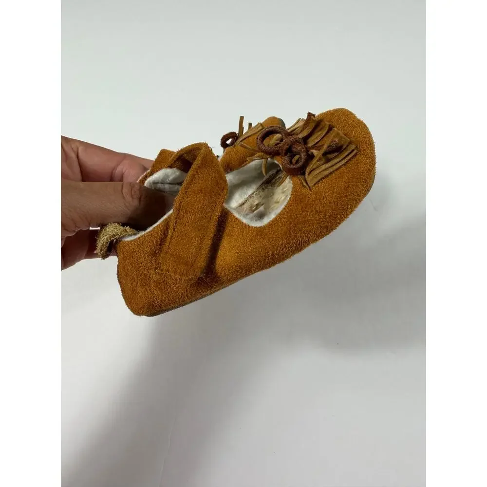 Gracious May Suede Mary Jane Moccasins Camel Brown 6–12 Months